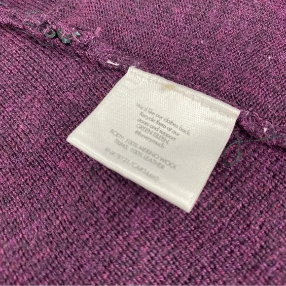 Eileen Fisher XS Open Front Cardigan Purple 100% Merino Wool Leather Trim Pocket - Picture 6 of 7